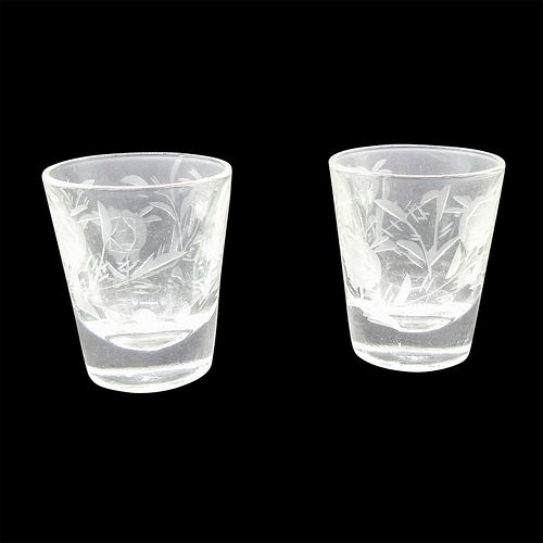 2PC SHOT GLASSES ETCHED FLOWER 394e5a