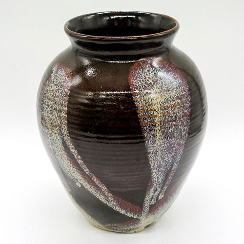 CONTEMPORARY GLAZED POTTERY VASEBrown