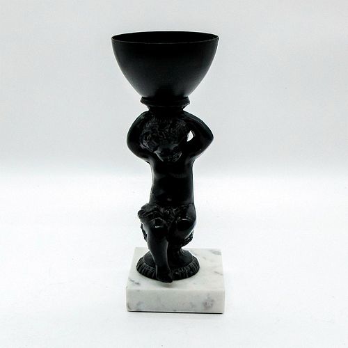 VINTAGE CHERUB CANDLEHOLDER WITH MARBLE