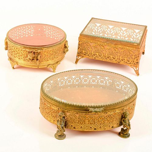 3PC ANTIQUE FRENCH ORMOLU GOLD 394ee3