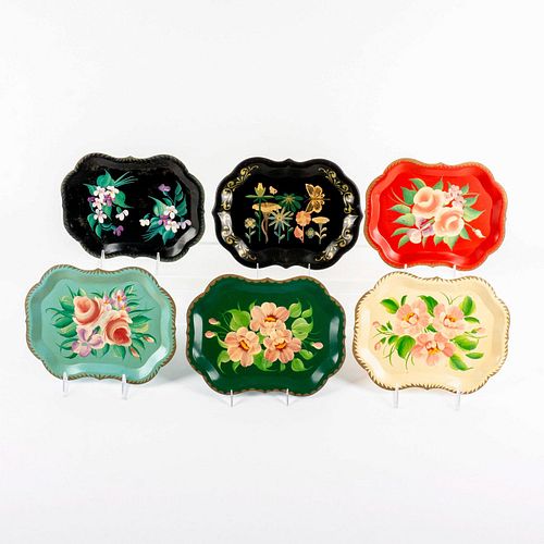 6PC VINTAGE HAND PAINTED METAL 394fd1