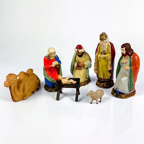 7PC VINTAGE GERMAN NATIVITY FIGURINESSeven 395165