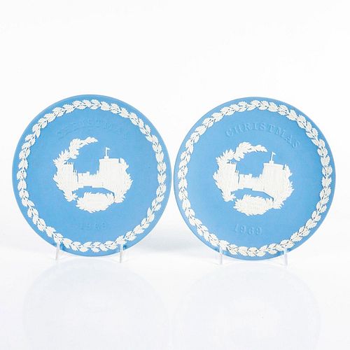 2PC WEDGWOOD PALE BLUE JASPERWARE,