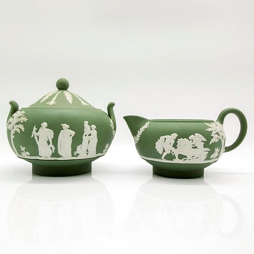 2PC WEDGWOOD SAGE GREEN JASPERWARE,