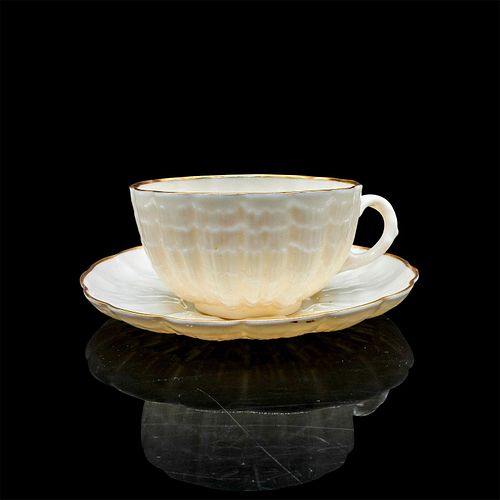 BELLEEK PORCELAIN TEA CUP AND SAUCERCream 395541