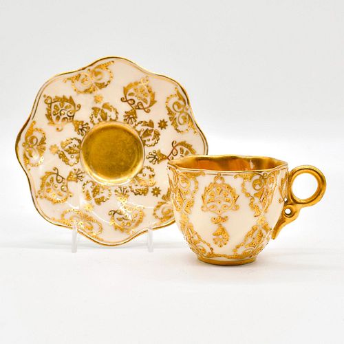 COALPORT JEWELED DEMITASSE CUP AND SAUCER,