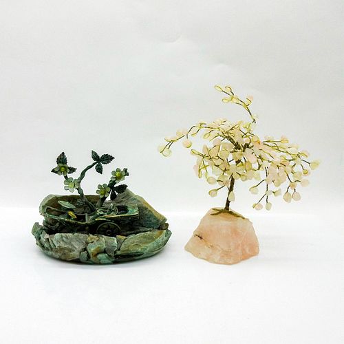 2PC JADEITE RICKSHAW AND PINK QUARTZ 39589c