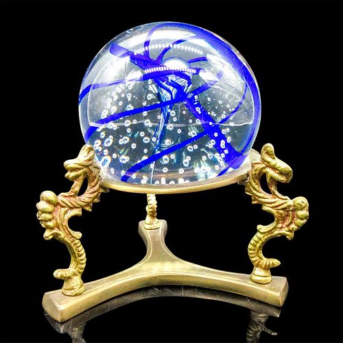 GLASS PAPERWEIGHT WITH BRONZE STANDUnusual 395963
