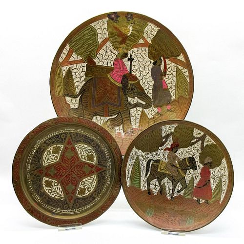 3PC VINTAGE BRASS ETCHED PAINTED