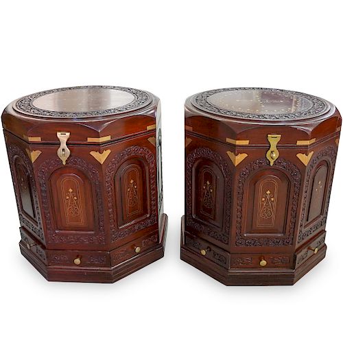 PAIR OF CONTINENTAL MARQUETRY WOOD