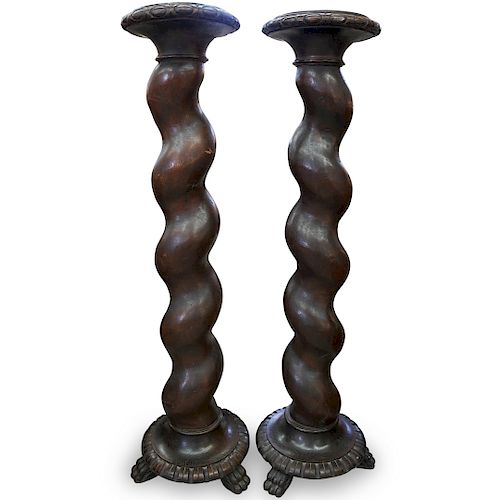 PAIR OF WOOD CARVED TWISTED PEDESTAL 393914