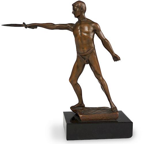 SIGNED BRONZE SCULPTURE OF FENCERDESCRIPTION: