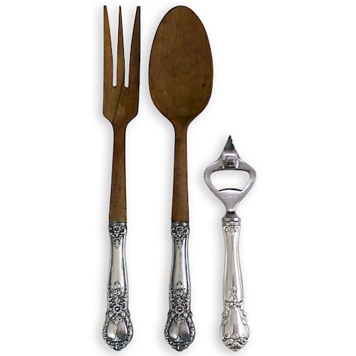 (3 PC) WEBSTER STERLING AND WOOD SERVING