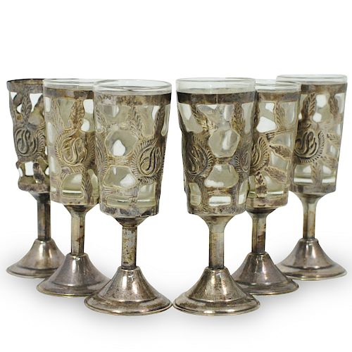 (6 PC) STERLING SILVER CORDIAL GLASSESDESCRIPTION: