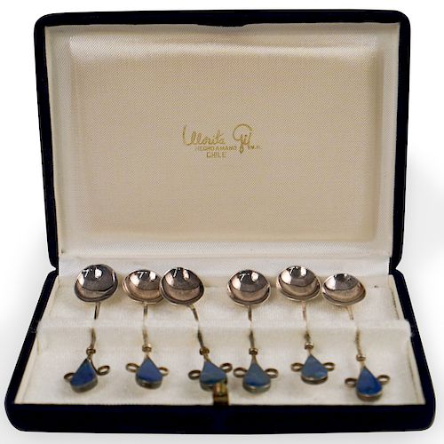  6 PC SILVER AND LAPIS DEMITASSE 393975