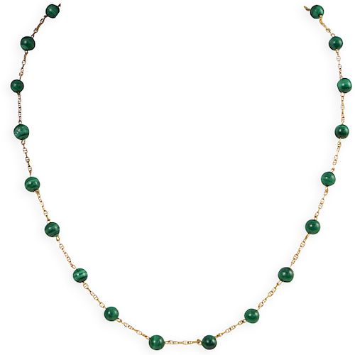 14K GOLD AND MALACHITE NECKLACEDESCRIPTION: