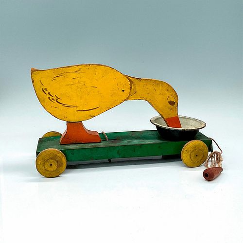 EARLY PULL TOY DUCK RINGING BELL 3939a0