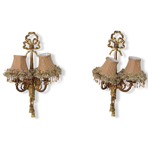 PAIR OF GILT BRONZE TWO LIGHT WALL 3939f0