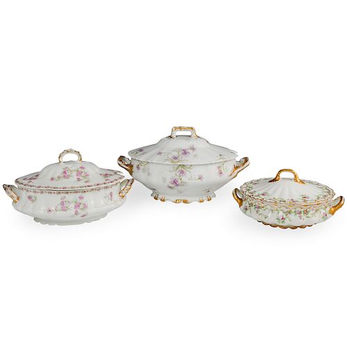 (3 PC) LIMOGES FRANCE PORCELAIN TUREENSDESCRIPTION: