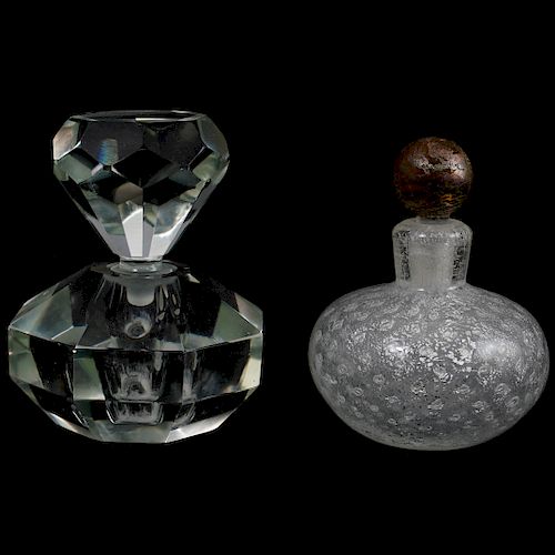 TWO GLASS PERFUME BOTTLESDESCRIPTION: