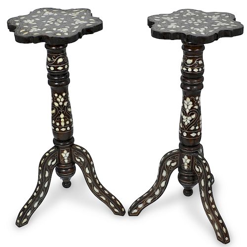 PAIR OF WOOD AND PEARL INLAID STANDSDESCRIPTION: