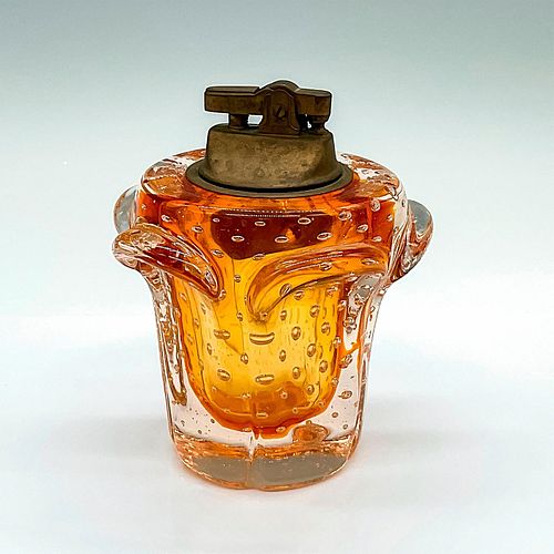 VINTAGE GLASS AMBER TABLE LIGHTERAn