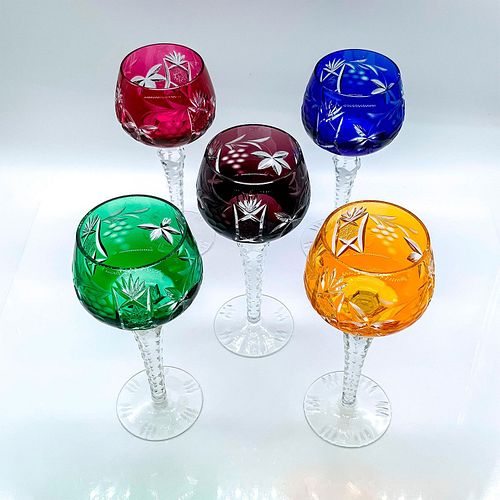 5PC CRYSTAL MULTICOLORED HOCK GLASSES