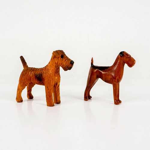 2PC VINTAGE HAND CARVED WOOD DOG