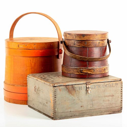 3PC VINTAGE WOODEN BOX AND CONTAINERS