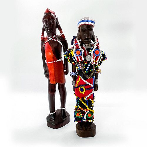 2PC HAND CARVED AFRICAN WOOD TRIBAL 393d2c
