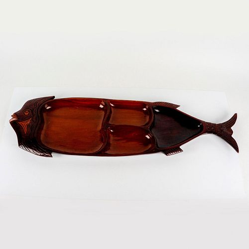 HAND CARVED TIKI WOODEN FISH SERVING