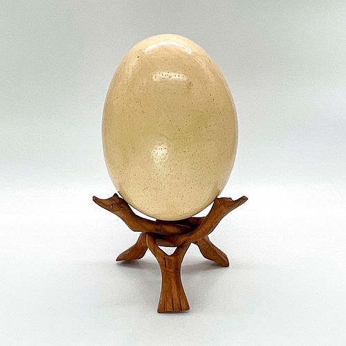 OSTRICH EGG WITH CARVED WOOD COBRA 393d3f