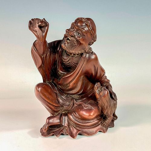 CHINESE CARVED WOODEN LOHAN FIGUREHand 393d6e