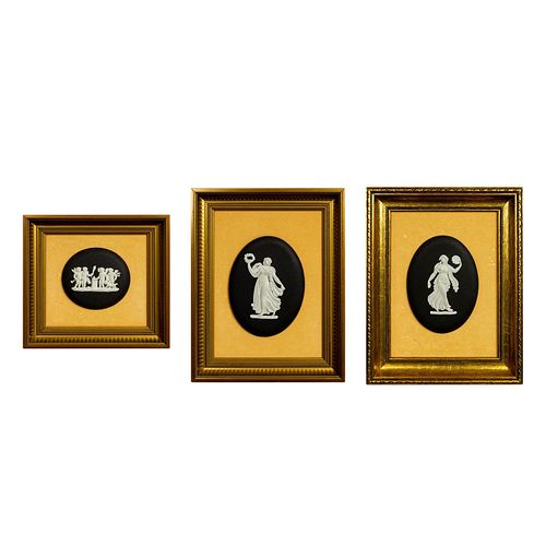 3PC FRAMED WEDGWOOD BLACK JASPERWARE 3940f3