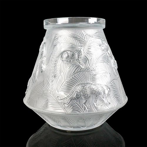 LALIQUE CRYSTAL VASE LEOPARDSSatin 394519