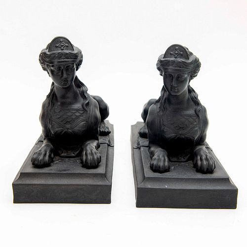 PAIR OF WEDGWOOD BLACK BASALT SCULPTURES,