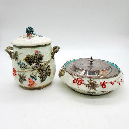 2PC ANTIQUE WEDGWOOD MAJOLICA CANDY 394727