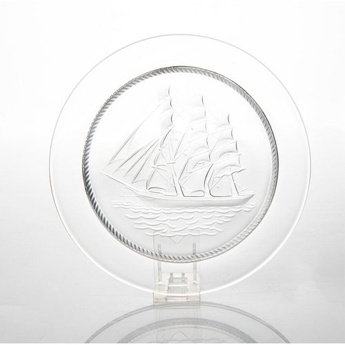 LALIQUE CRYSTAL PLATE, SAILING