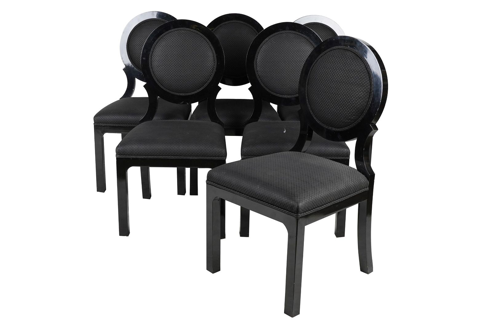 TWELVE BLACK LACQUERED DINING CHAIRSunsigned  39714c