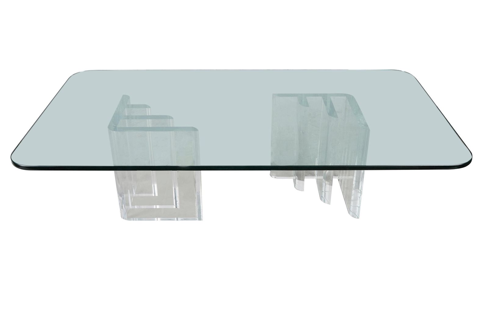 LUCITE & GLASS COFFEE TABLEthe rectangular