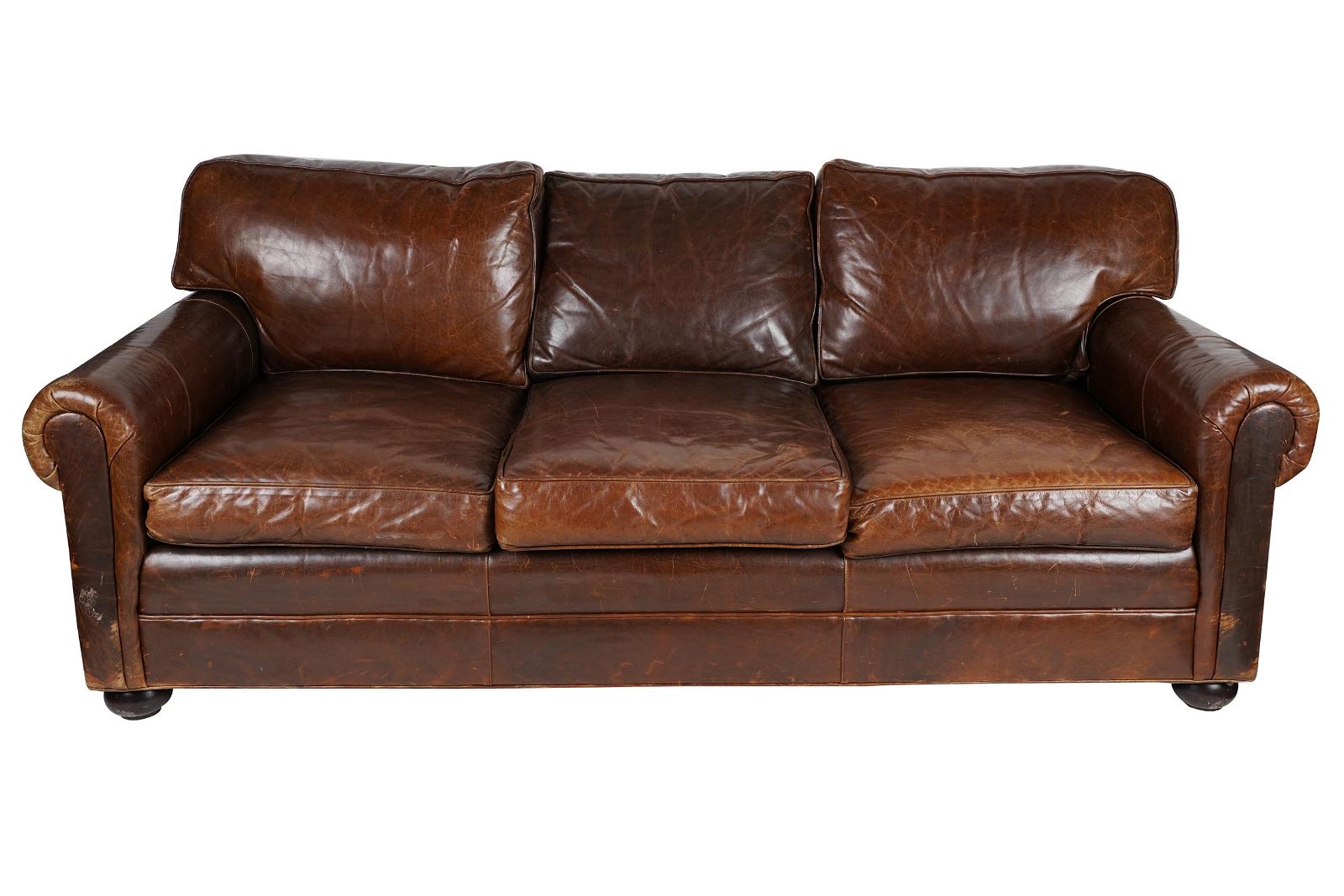 DISTRESSED BROWN LEATHER SOFAthe
