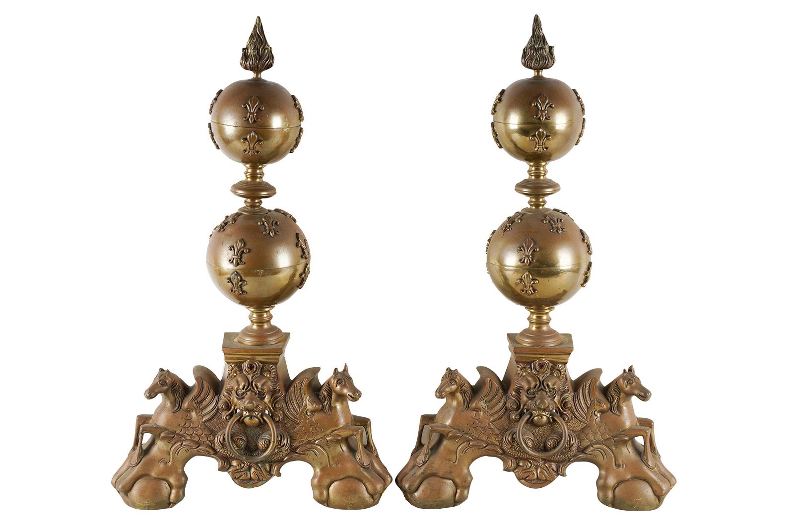 PAIR OF BRASS ANDIRONSwith fleur de lis 397245