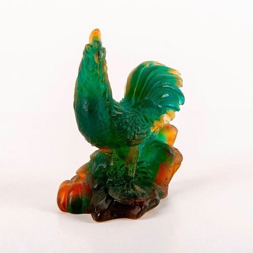 DAUM FROSTED CRYSTAL ROOSTER, AMBER