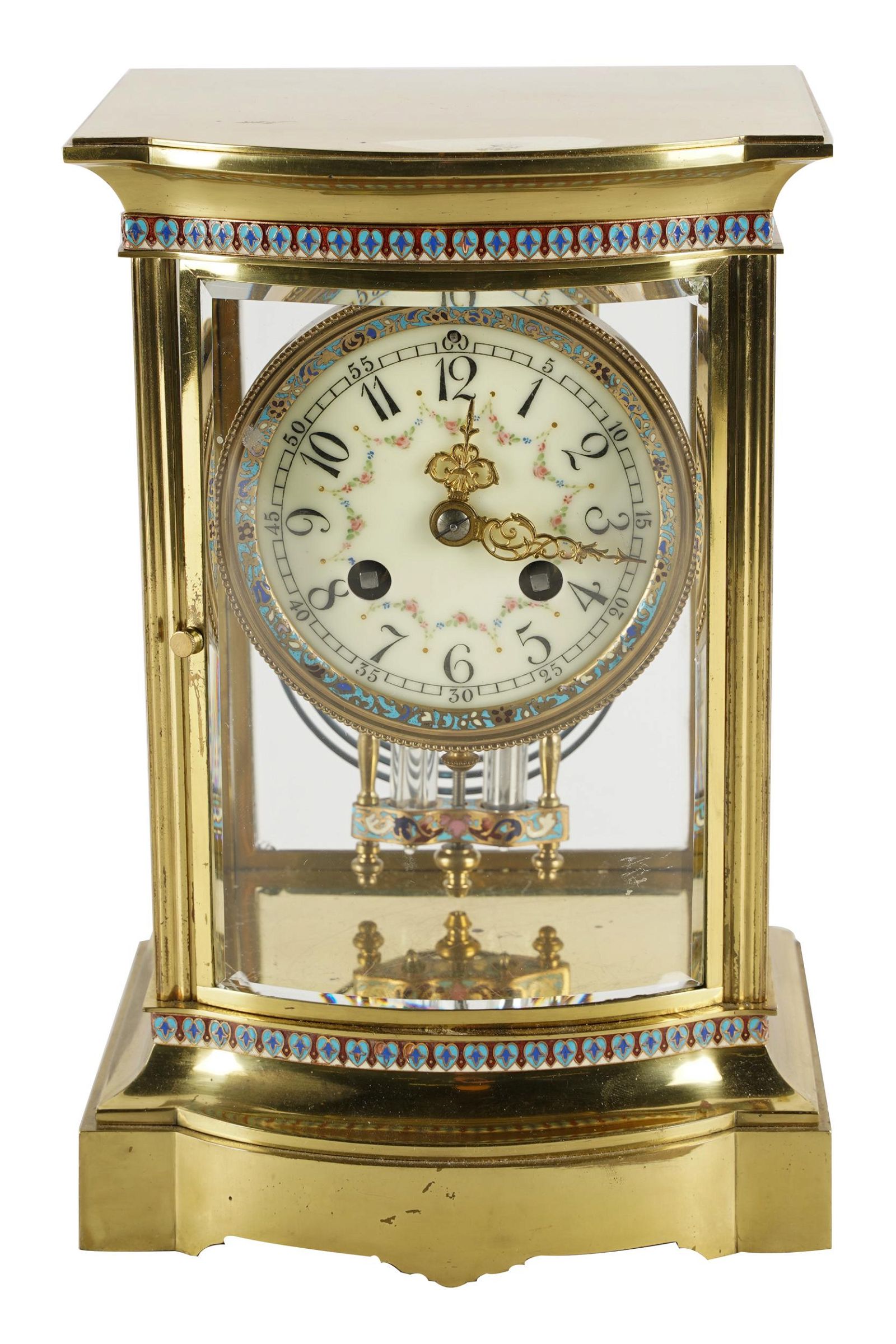 BRASS CHAMPELEVE MANTLE CLOCKwith 3972f5