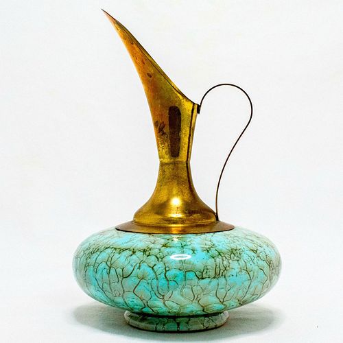 UNUSUAL DELFT JUG BRASS SPOUT MID-CENTURY