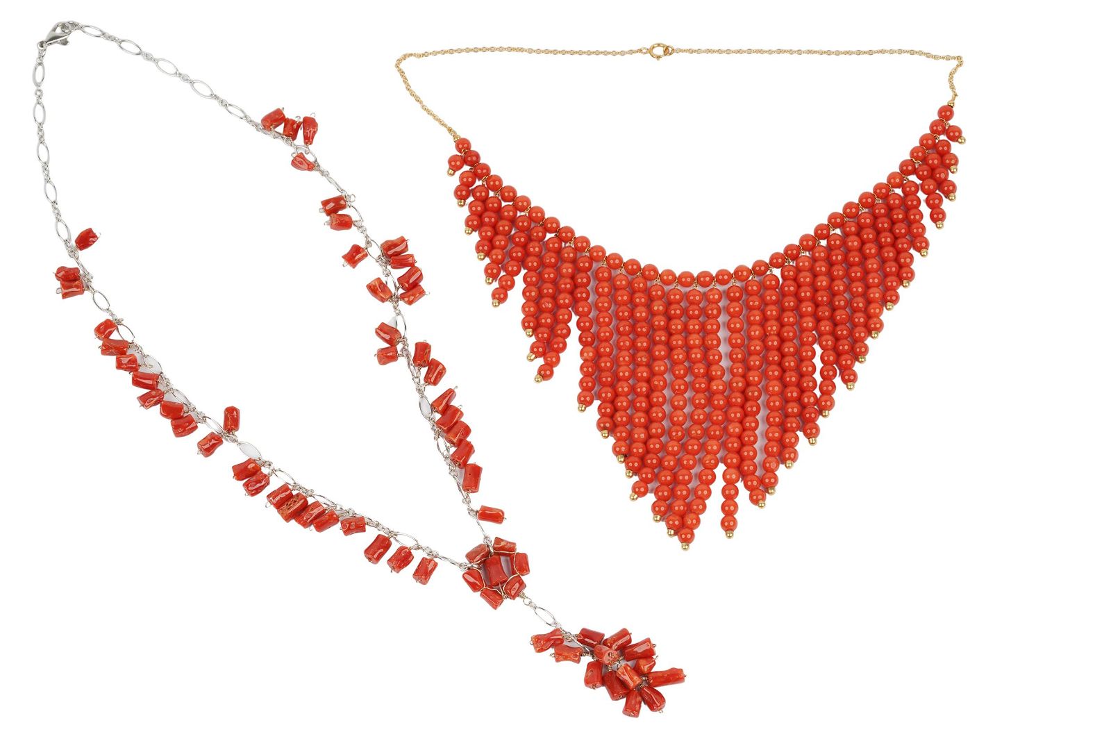 TWO GOLD & CORAL NECKLACESthe 14