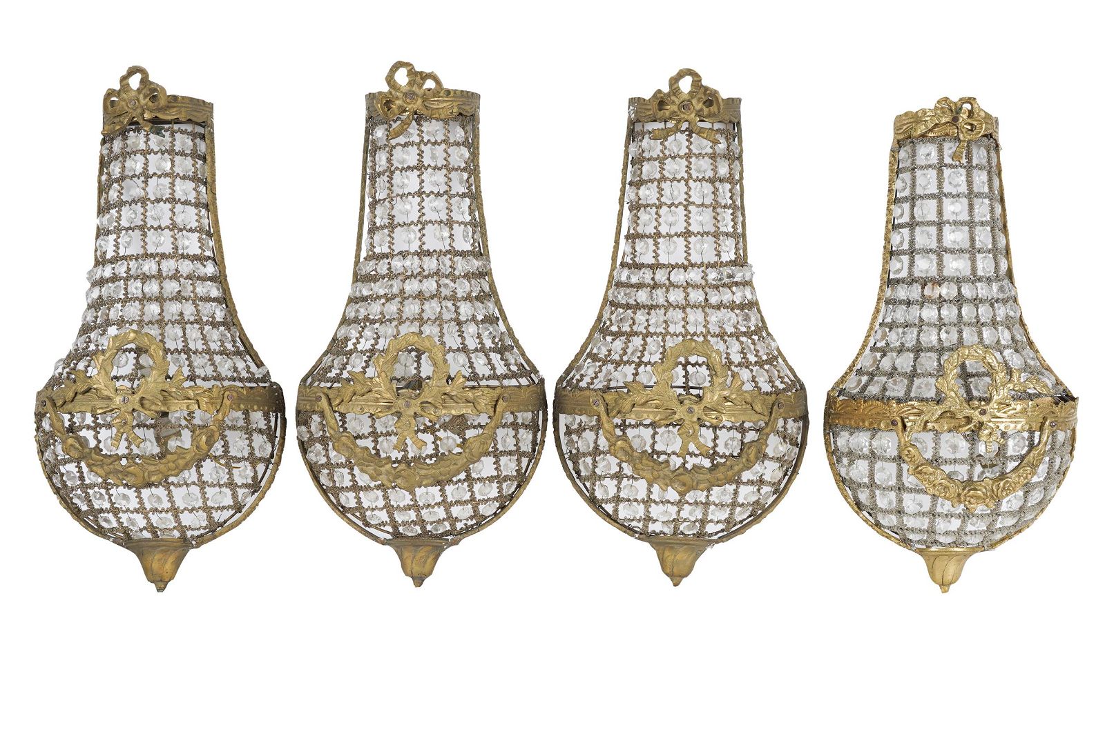 FOUR BEADED GILT METAL WALL SCONCESwith 3973e8