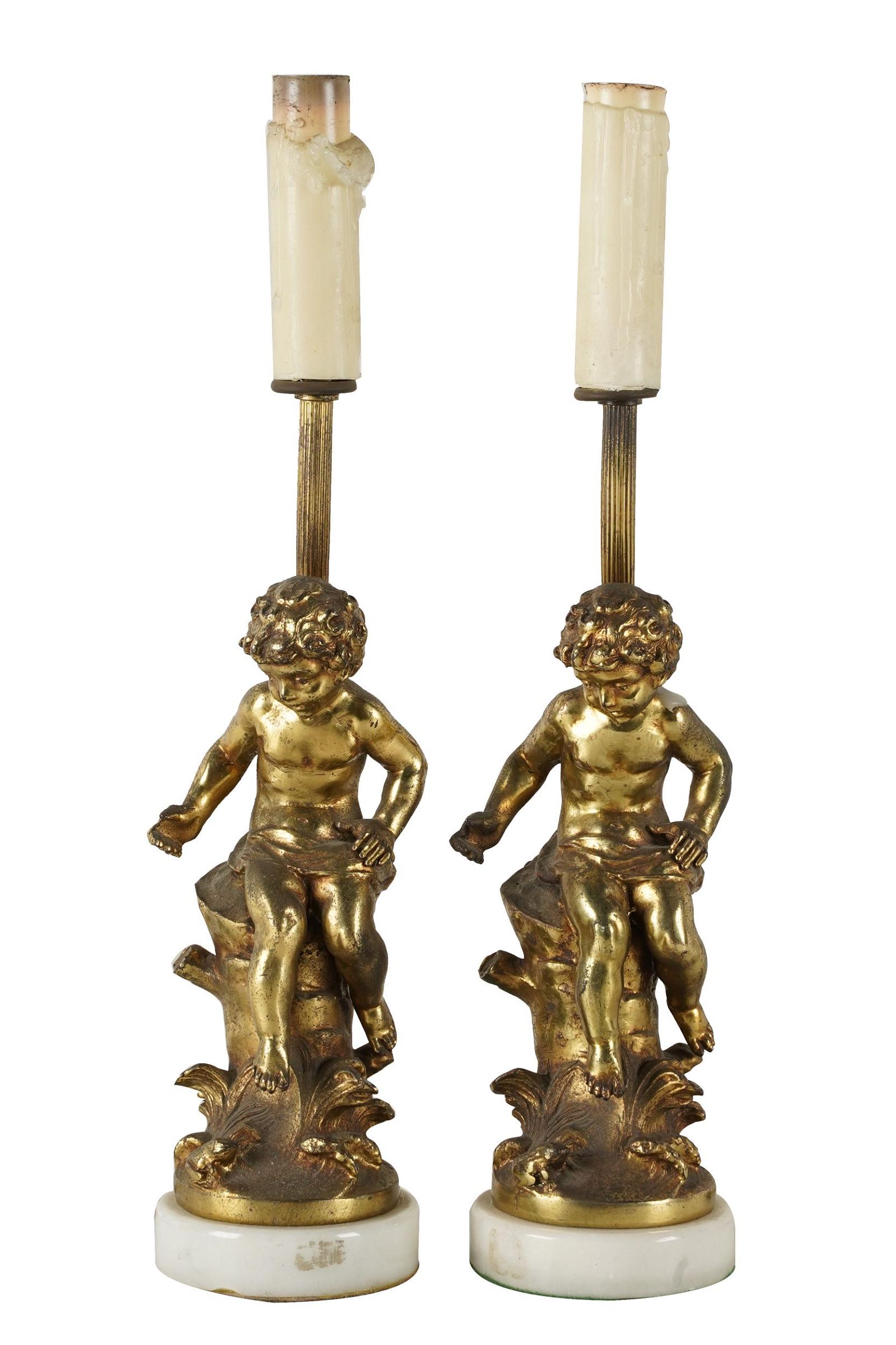 AFTER A. MOREAU: PAIR OF GILT BRONZE