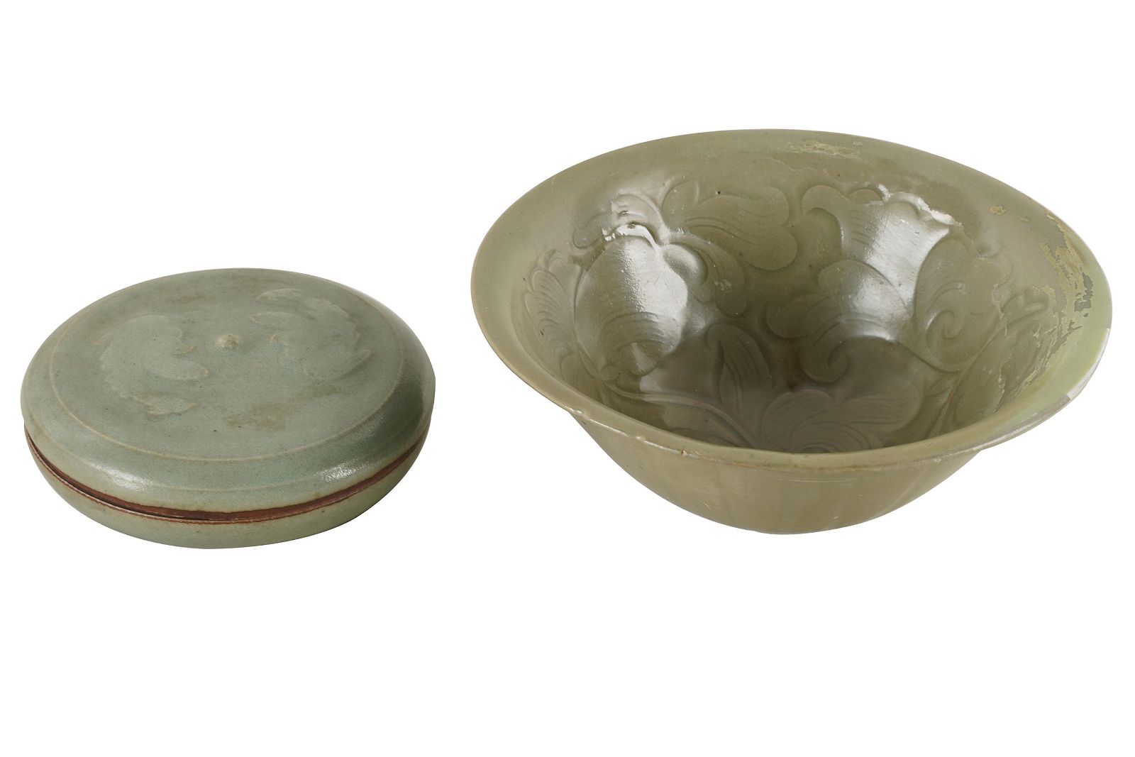 TWO CHINESE INCISED CELADON CERAMICScomprising
