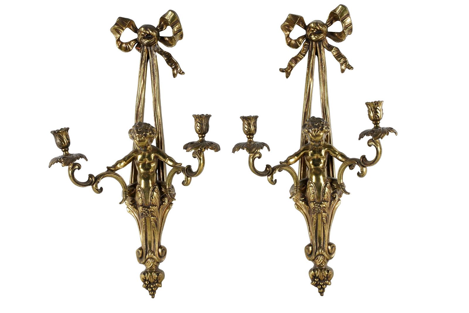 PAIR CONTINENTAL GILT METAL TWIN LIGHT 3974ba